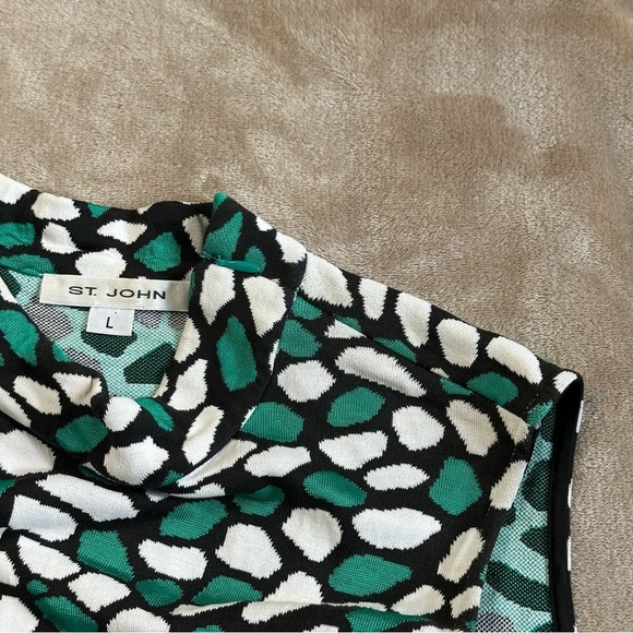 St. John Pebble High Neck Sleevelss Tank Top Green Black Size Large - Picture 2 of 12